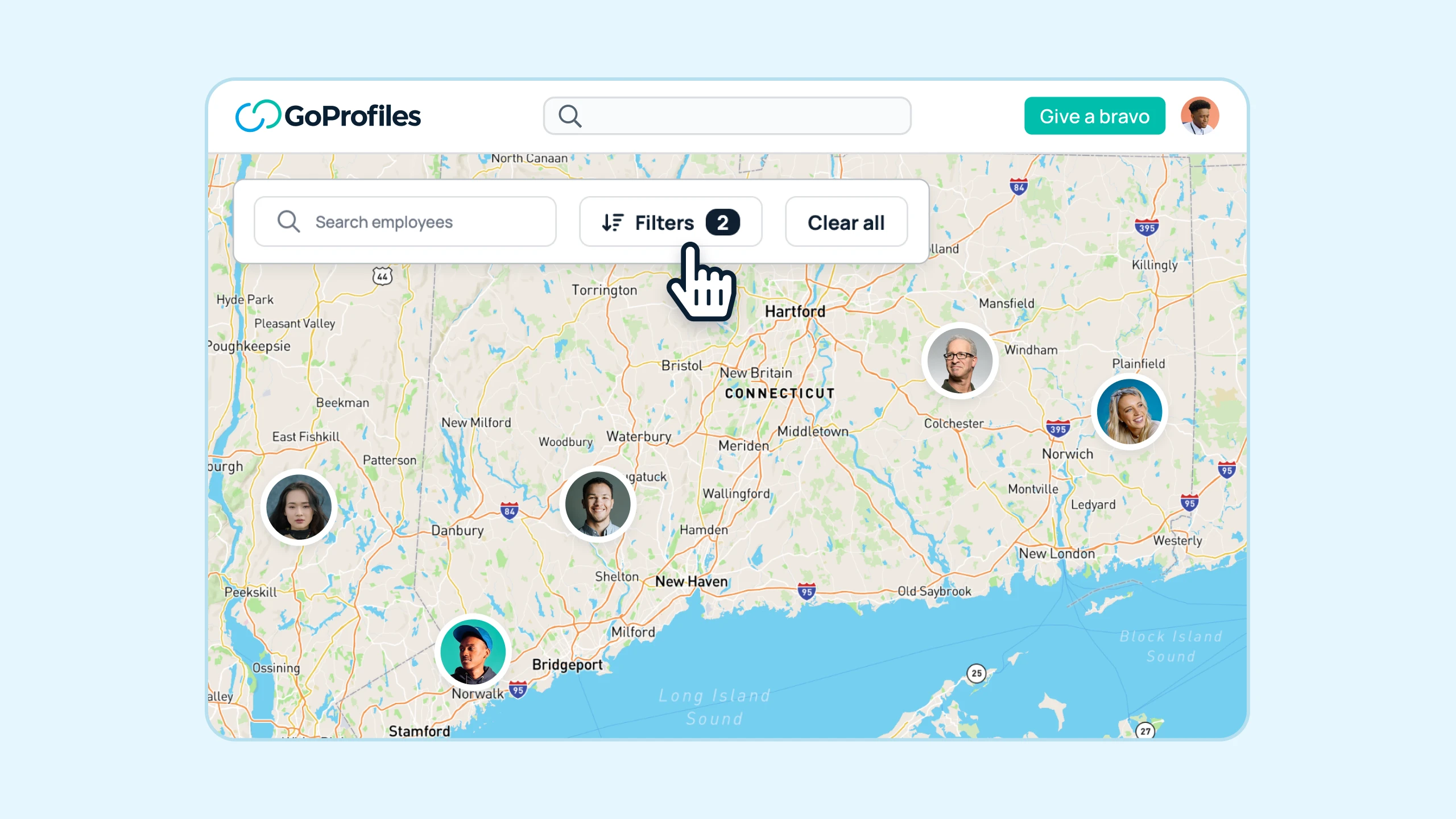 GoProfiles Employee Map: How to Use Filters to Find Coworkers